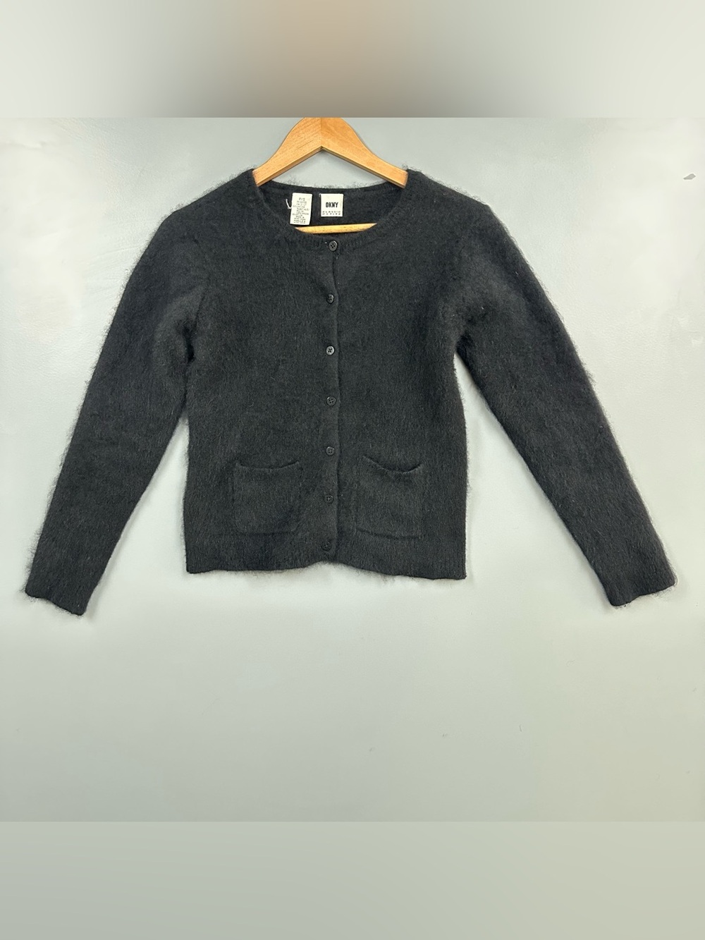 Vintage Rare DKNY 90’s Classic Angora Rabbit Hair Button Front Cardigan Black